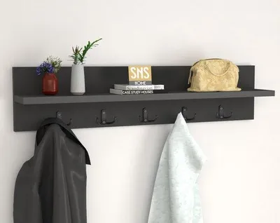 Zdjęcie produktu dla Wieszak ścienny Bofigo z półką, 10 haczyków, 80 cm, kolor antracytowy