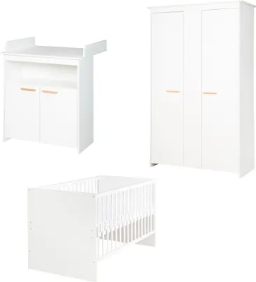 Produktbild von roba Kinderzimmerset 'Anton' inkl. umbaubarem Baby-/Kinderbett 70 x 140 cm, Wickelkommode 2-türig und Kleiderschrank 2,5-türig in Weiß