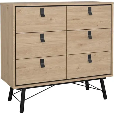 Zdjęcie produktu dla Komoda RY – 6 szuflad – wykończenie dębowe – szer. 101,8 x gł. 40,1 x wys. 94,8 cm