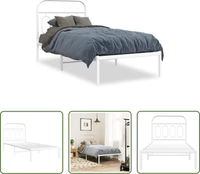 Produktbild von The Living Store Bettgestell mit Kopfteil Metall Weiß 90x200 cm