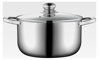 Produktbild von Suppentopf aus Edelstahl 22 cm mit Dampfgarerfunktion und Glasdeckel, rostfrei für Induktionsherde, vielseitiges Kochgeschirr für Haushalt und Küche