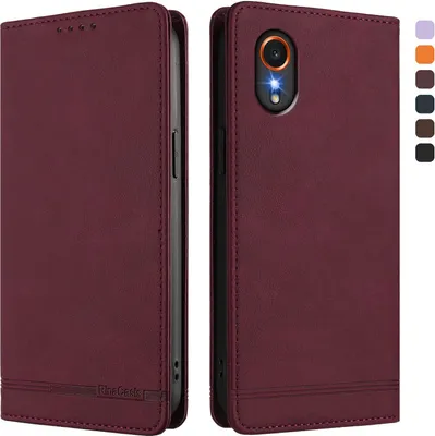 Produktbild von Hülle für Samsung Galaxy Xcover7, Retro Kunstleder Ständer Klapphülle mit Kartenfächer und Magnetische Rot