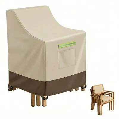 Image de (81 x 96 x 91 cm) Housse imperméable 600D pour chaise de jardin, housse de protection pour fauteuil d'extérieur avec cordon de serrage, fermeture à clic et aération, résistante aux déchirures, beige-marron