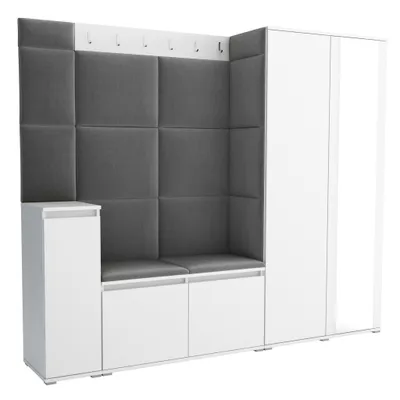 Produktbild von Garderobe LUTON 8 WHITE 33 - Farbe: weiß, moderne Garderobe 40x220x186 cm, funktionelle Lösung für den Flur, Garderobe, Möbel für den Flur,