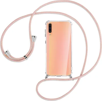 Produktbild von Handykette Backcover-Schutzhülle mit Band (Metall silberfarben) für Samsung Galaxy A50 - roségold