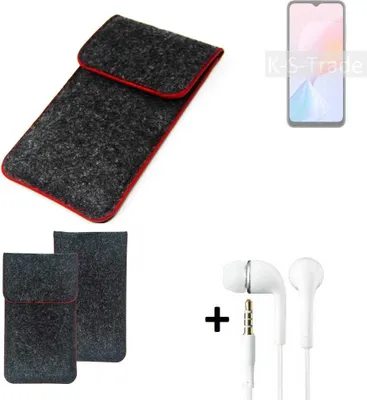 Produktbild von K-S-Trade Handy Schutz Hülle kompatibel mit Blackview A85 Schutzhülle Handyhülle Filztasche Pouch Tasche Case Sleeve Filzhülle dunkelgrau roter
