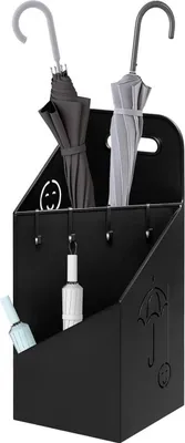 Produktbild von WOLTU Regenschirmständer 2 Slots, Regenschirmhalter mit Griff, 4 Haken, Metall, Schwarz