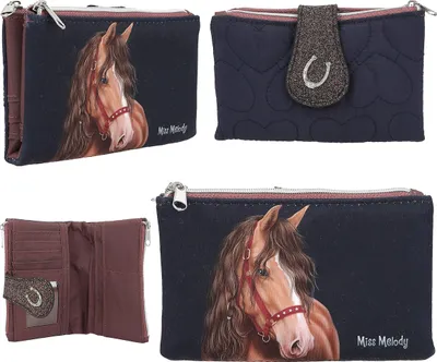 Produktbild von DEPESCHE Miss Melody Portemonnaie GLITTER HORSE dunkelblau 2,8x14x9,5cm Herzsteppung