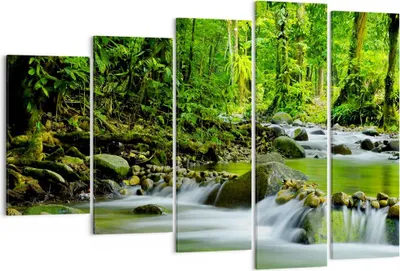 Produktbild von Bild auf Leinwand - Leinwandbild - Stream Wald Natur - 150x100cm - Wand Bild - Wanddeko - Leinwanddruck - Bilder - Kunstdruck - Wanddekoration - Leinwand bilder - Wandkunst - EG150x100-0174