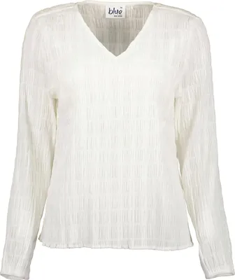 Produktbild von Blue Seven Damen Bluse mit V-Ausschnitt - Unifarbene Damenbluse mit elastischen Bündchen in Offwhite Größe 38
