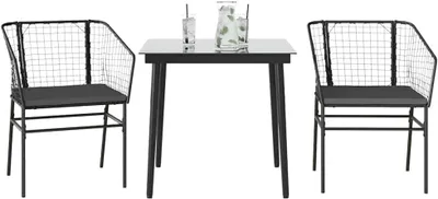 Produktbild von 3-teiliges Gartenmöbel-Set aus schwarzem Poly-Rattan mit Tisch, Sesseln und Glasplatte für Balkon, Terrasse und Garten