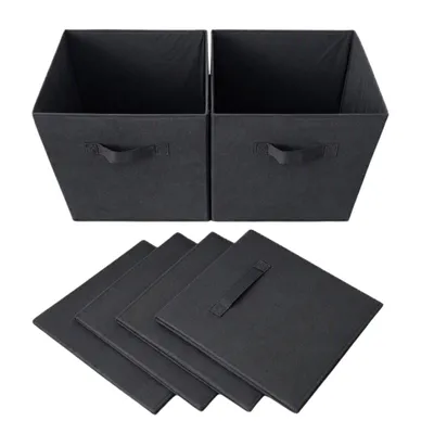 Produktbild von Aufbewahrungsboxen Set 6-teilig Stoff Faltbar Ordnungsbox Kleiderschrank Regal Schwarz OGIVO
