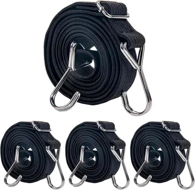 Imagen del producto de Cuerdas elásticas con ganchos, 4 unidades, 200 cm, ajustables, para camping