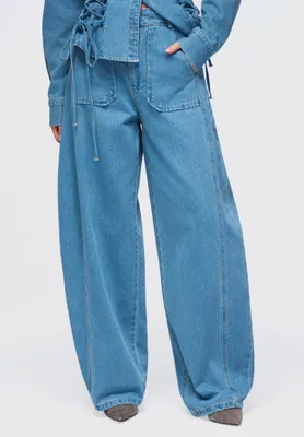 Produktbild von LARICA Damenhose Hochbund Weite Beine Casual OW-PA-E0017 blue L