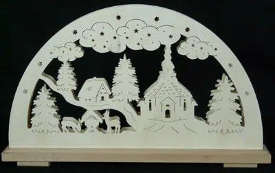 Produktbild von Schwibbogen mit Kirche Haus Rehe und Beleuchtung BxHxT 50x30x7cm NEU