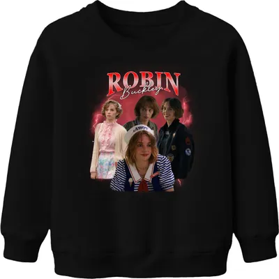 Produktbild von Robin Buckley Stranger 80er Retro Fan Geschenk Vintage 90er Bootleg Uni Kinder Sweatshirt Pullover, Schwarz, 104