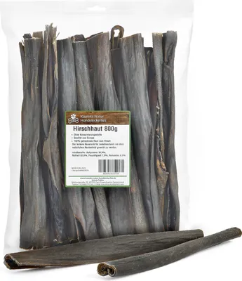 Produktbild von Kaureks Natur Hundeleckerlies, Hirschhaut 800g ca. 25-30 cm natürliche Zahnpflege für Hunde, wie Pferdekopfhaut, Rinderkopfhaut