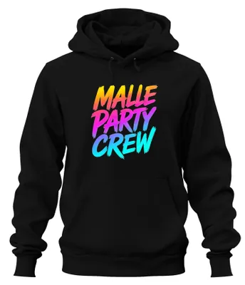Immagine prodotto di Malle Party Crew, felpa con cappuccio, tema vacanza a Mallorca, ideale per feste e addii al celibato, colore nero, taglia M