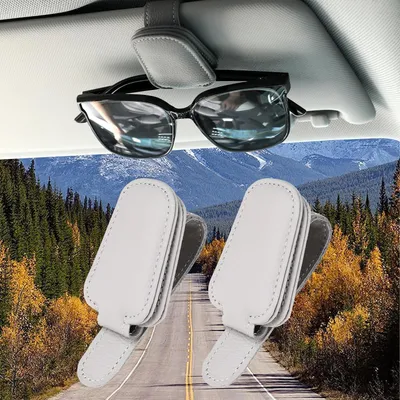 Productafbeelding van TIESOME 2 stuks zonnebrilhouder voor auto, magnetische lederen zonnebrilhouder, clip-organizer, auto-accessoire (lichtgrijs/beige)