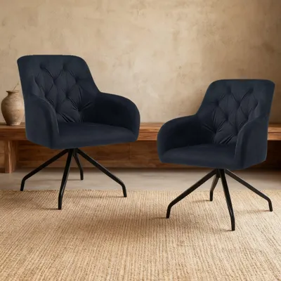 Immagine prodotto di Sedia girevole - Sedia da pranzo - Sedia da cucina - Sedia con braccioli - Imbottita - Set da 2 - Tessuto grigio