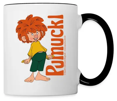 Produktbild von Spreadshirt Pumuckl Mit Verschmitztem Lächeln Und Logo Tasse Zweifarbig, One size, Weiß/Schwarz