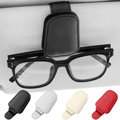 Produktbild von Brillenhalter aus Leder für das Auto, magnetische Sonnenbrillenhalterung für die Sonnenblende, Halter für Brille, Karte und Ticket, Schwarz