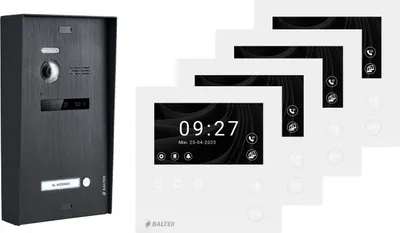 Produktbild von BALTER EVO HD MINI Aufputz Video Türsprechanlage Schwarz Set für 1-Familienhaus 4x 4,3" Monitor