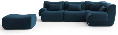 Image de Canapé d'angle modulaire 4 places MILYSOFA SOFATIME avec méridienne, tissu bouclé raffiné, bleu foncé