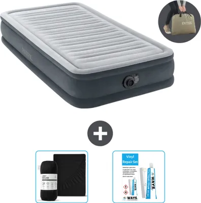 Produktbild von Intex Luftbett - 1 Person - 99 x 191 x 33 cm - Grau - Inklusive Pumpe - Spannbettuch en Reperaturset