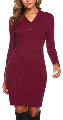 Imagen del producto de Vestido de punto con cuello en V para mujer, estilo casual