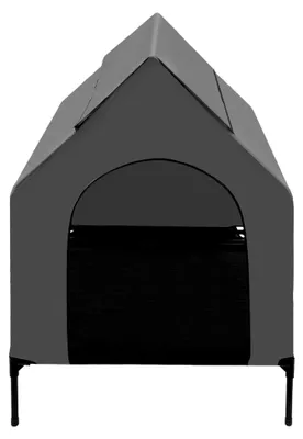 Produktbild von Hundeliege für den Außenbereich mit Dach, Hundezelt 125 x 92 x 122 cm, erhöhtes Hundebett, 2-in-1-Hundebett und Zelt, Haustierbett