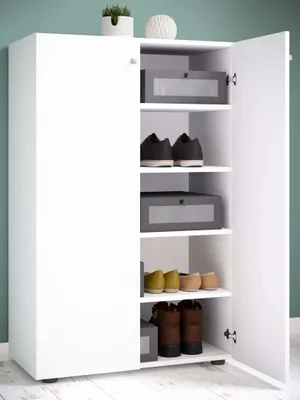 Produktbild von VCM Holz-Schuhschrank | Maße: H. 110 x B. 70 x T. 39 cm | Allzweckschrank | 5 Fächer | 2 Drehtüren– Lona
