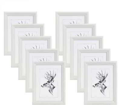 Immagine prodotto di Set di 10 cornici per foto in legno con vetro, colore bianco, dimensioni 50x70 cm