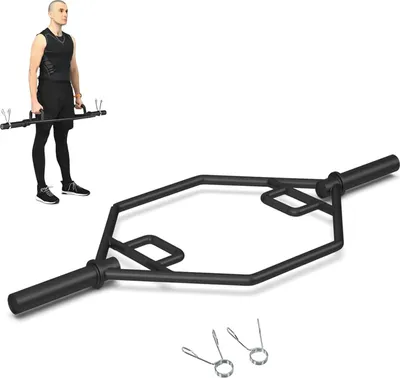 Obrázek produktu pro KOMFOTTEU Trap Bar činka se sklopnou rukojetí, nosnost 362 kg, ocelová příčná zvedací tyč s pružinovým zámkem, šestihranná tyč pro dřepy, vhodná pro činky o průměru 250 mm
