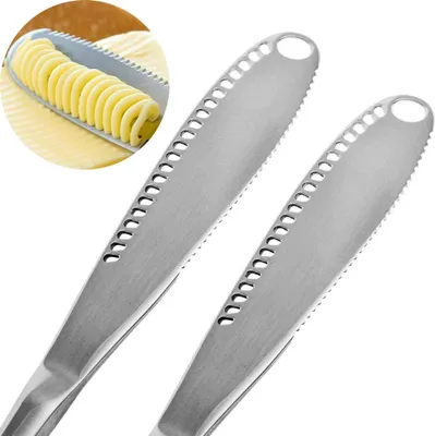 Produktbild von 2PCS Edelstahl Buttermesser, professionelles Curl Buttermesser mit gezackter Kante
