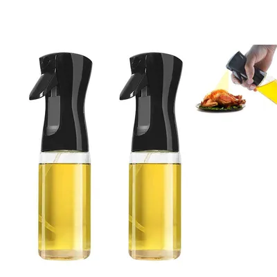 Productafbeelding van 2 stuks oliebesproeiers voor het koken - spuitfles - 200 ml - olijfoliebesproeier - voorkomt lekkage - van glas - geschikt voor koken, grillen en bakken - zwart