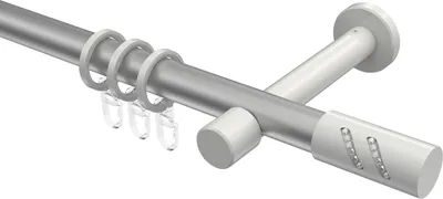 Produktbild von Interdeco Gardinenstange / Vorhangstange Silbergrau / Weiß, Typ Prestige Zoena (Glitzerzylinder), 20 mm Ø 1-läufig, 400 cm