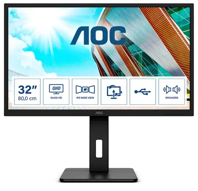 Produktbild von AOC Q32P2 - LED-Monitor - 80 cm (31.5") - 2560 x 1440 QHD @ 75 Hz - IPS - 250 cd/m² - 1000:1 - 4 ms - 2xHDMI, DisplayPort - Lautsprecher - Schwarz