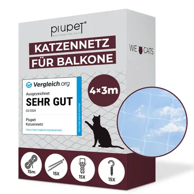 Produktbild von PiuPet® Katzennetz I transparent I inklusive Montagematerial I Katzennetz für Balkon | Katzenschutz Fenster I Katzen Balkonnetz I freie Sicht I 4x3m