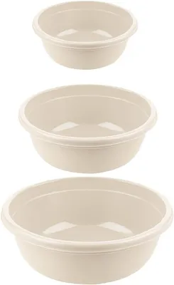 Image de BORNOVA 3er Set bassines rondes en plastique sans BPA – 5L, 7.5L, 10.5L – Robustes, légères et polyvalentes pour maison & jardin (Creme)