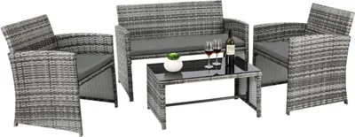 Produktbild von Happyment® 4-Personen Garten-Set – Gartentisch mit Stühlen – Waschbare Kissen – Loungeset für Balkon & Garten – Hochwertige Outdoor-Möbel – Schwarz
