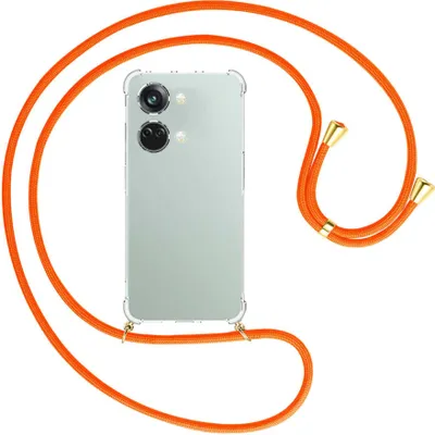 Produktbild von Handykette Backcover-Schutzhülle mit Band (Metall goldfarben) für OnePlus Nord 3 (CPH2491) - neonorange