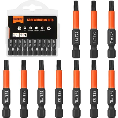 Image de Jeu de tournevis Torx, 10 pièces, longueur 50 mm, embout hexagonal de 1/4", en acier TS2, avec boîte