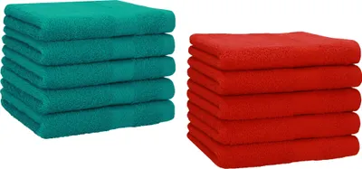 Produktbild von Betz 10 Stück Gästetücher 30x50 cm PREMIUM 100% Baumwolle Set Farbe: smaragdgrün und rot