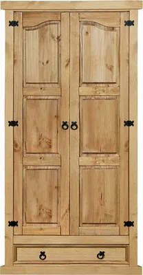 Produktbild von Möbilia Kleiderschrank | mit 2 Türen, 1 Schublade | Kiefer-Holz massiv | naturfarben gewachst | B 102 x T 56 x H 205 cm | 19020066 | Serie SCHRANK