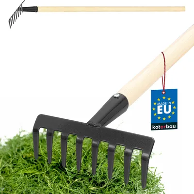 Immagine prodotto di KOTARBAU® Rastrello a 8 denti in acciaio con manico in legno 85 cm Rastrello da giardino Rastrello da giardino
