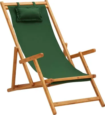 Immagine prodotto di vidaXL Sedia da spiaggia pieghevole in legno massiccio di eucalipto e tessuto verde