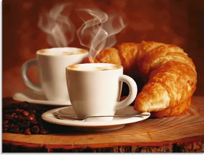 Produktbild von ARTland Glasbild Cappuccino & Croissant Größe: 80x60 cm