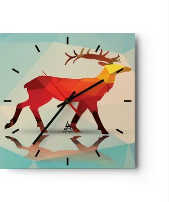 Produktbild von Wanduhr - Quadrat - Glasuhr - Hirsch Illustration modern Grafik - 30x30cm - Schleichendes Uhrwerk - Lautlos - zum Aufhängen bereit - Dekoration Modern - Wanddekoration aus Glas - C3AC30x30-2811