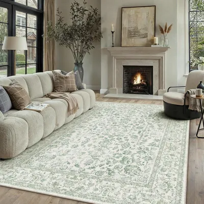 Obrázek produktu pro Koberec do obývacího pokoje, zelený, 200x300 cm, omyvatelný, protiskluzový, s krátkým vlasem, obdélníkový